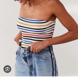 Urban Outfitters Multi-Stripe Ribbed Strapless Tank